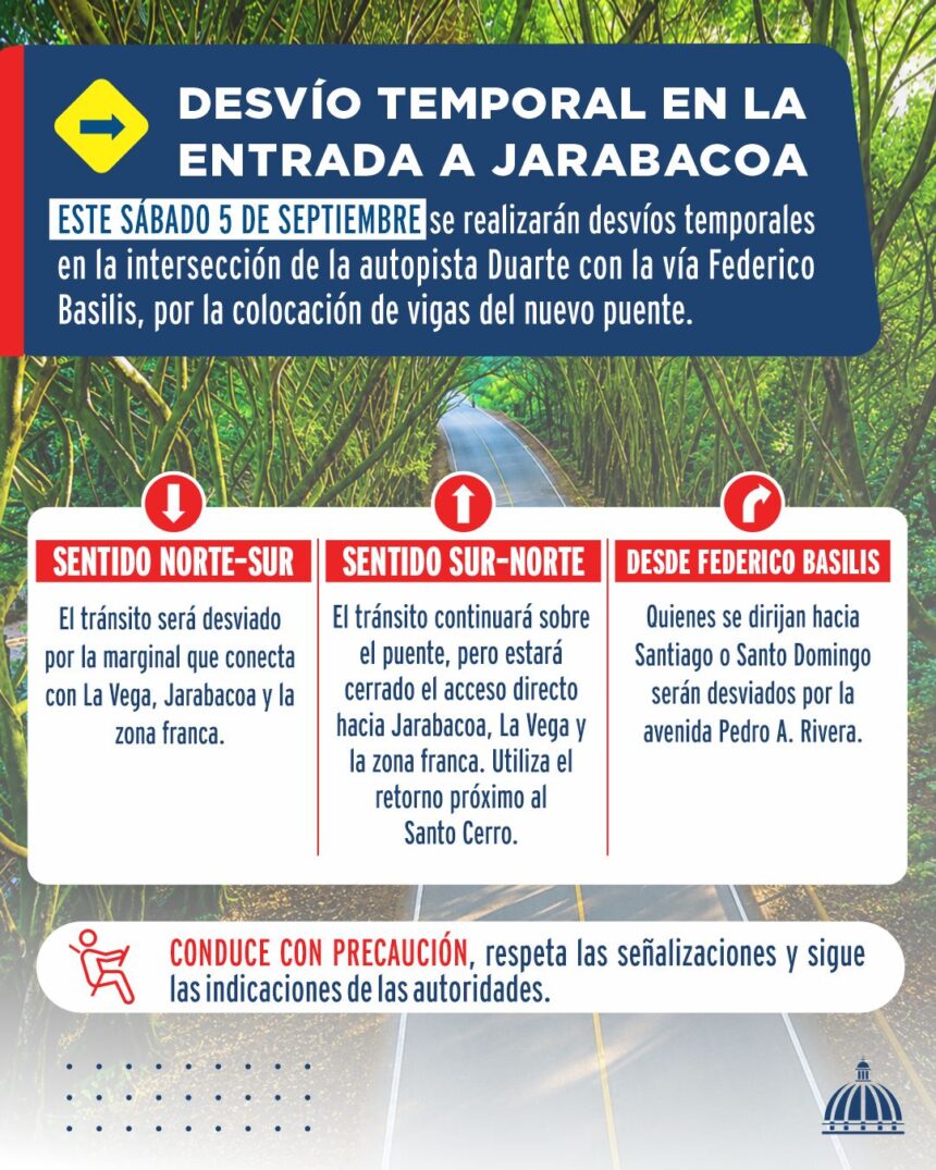 Anuncian desvíos temporales en entrada a Jarabacoa por colocación de vigas de nuevo puente