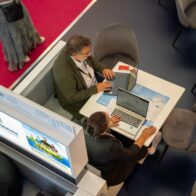 Mesas de negocios en el stand de República Dominicana en Top Resa 2026.
