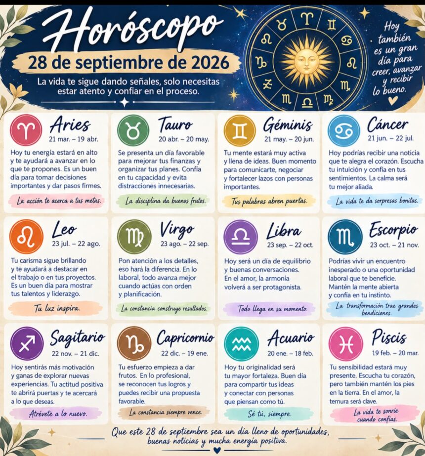 Horóscopo del 28 de septiembre de 2026: descubre qué tienen preparado los astros para tu signo