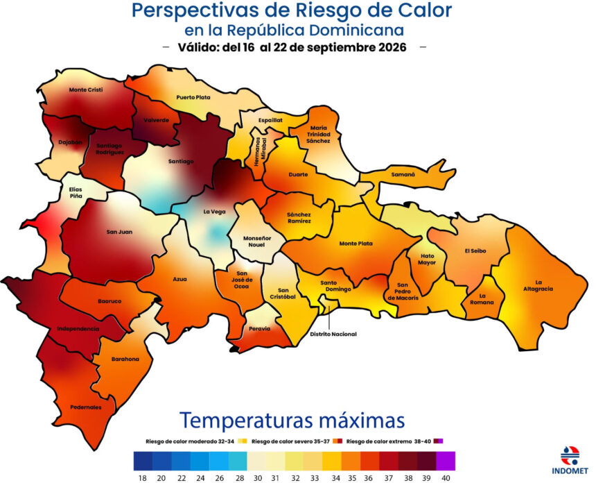 INDOMET advierte calor de severo a extremo en RD hasta el 22 de septiembre