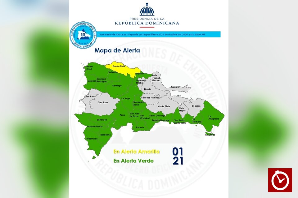 Pronostican lluvias superiores a 200 milímetros en RD; COE coloca a Puerto Plata en amarillo