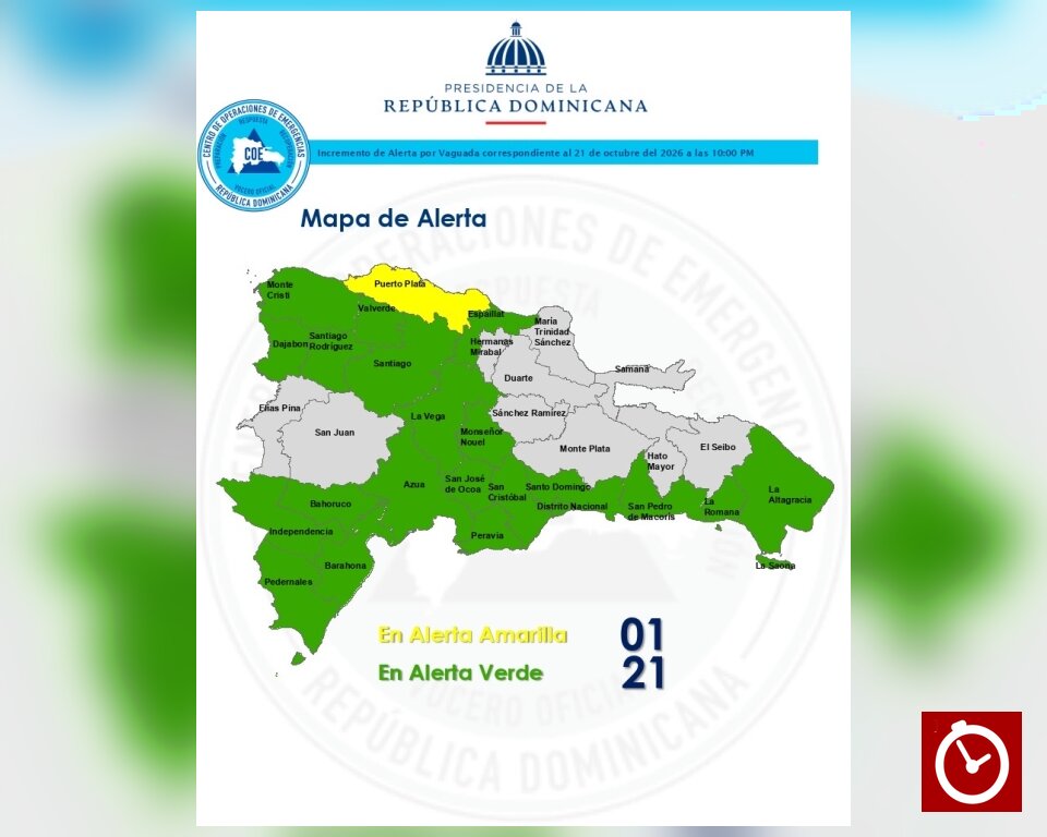 Pronostican lluvias superiores a 200 milímetros en RD; COE coloca a Puerto Plata en amarillo