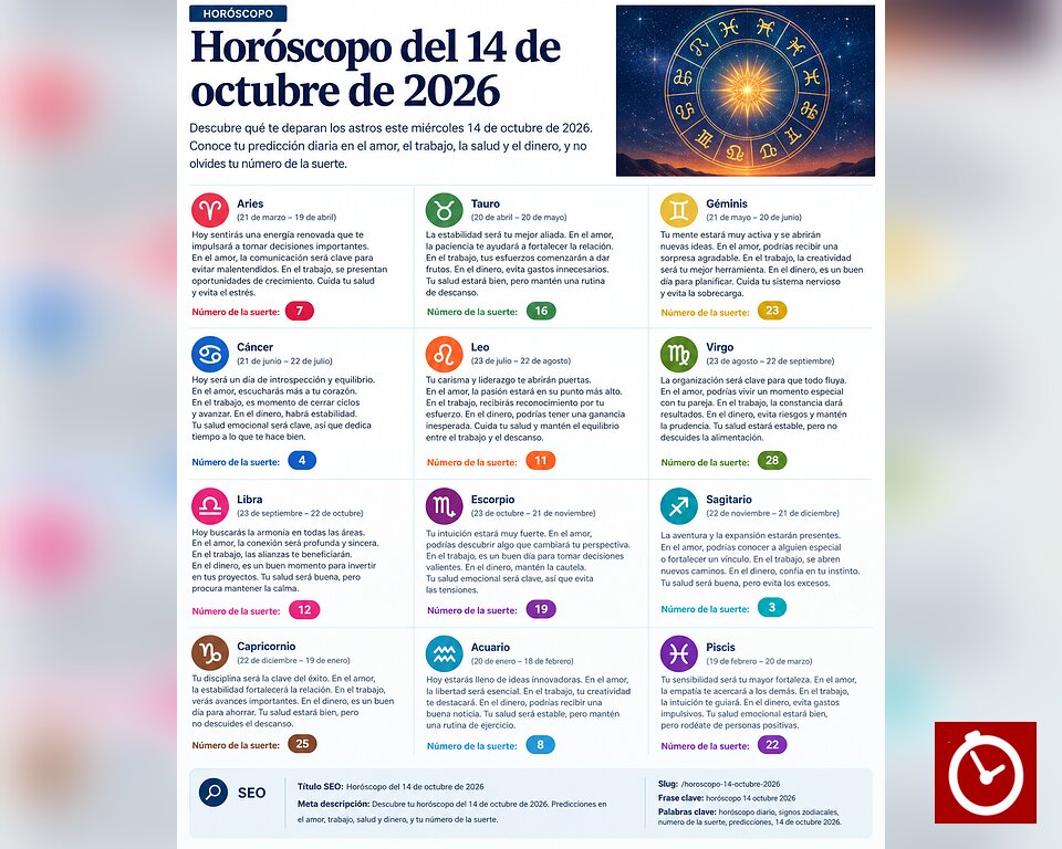 Horóscopo del miércoles 14 de octubre de 2026: predicciones para los 12 signos del zodiaco