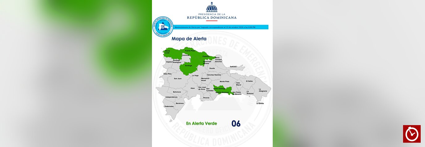 COE reduce la alerta verde a seis demarcaciones ante disminución de las lluvias en RD