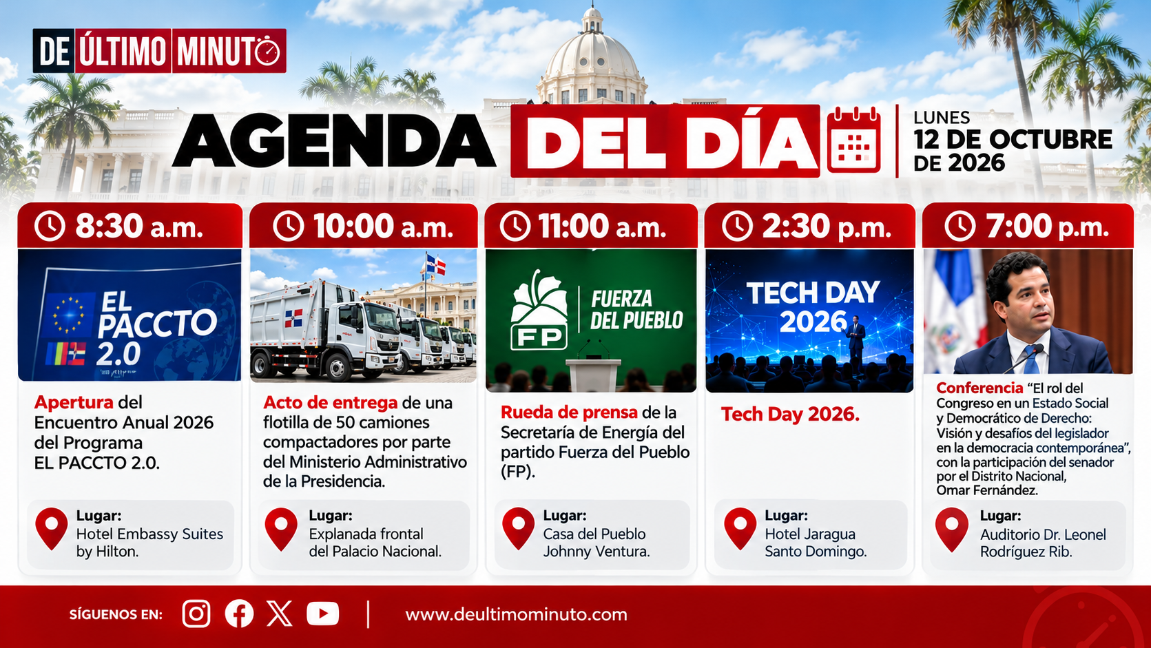 Agenda del día: martes 13 de octubre de 2026