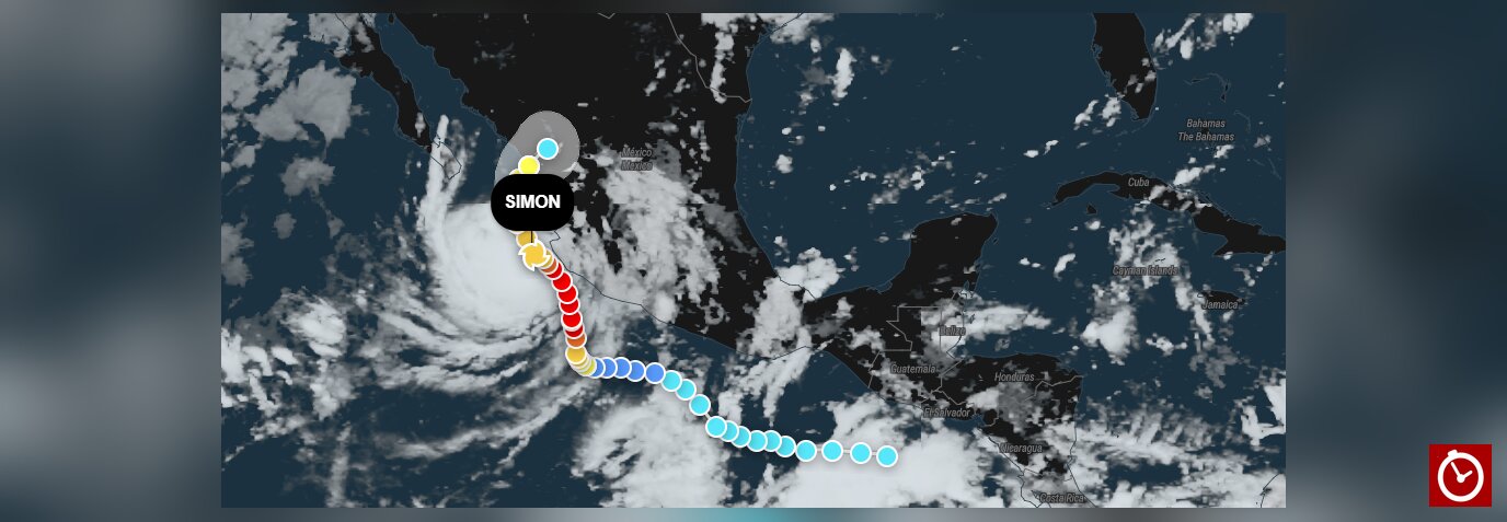 Huracán Simón mantiene categoría 3 frente a México y amenaza con lluvias y fuerte oleaje