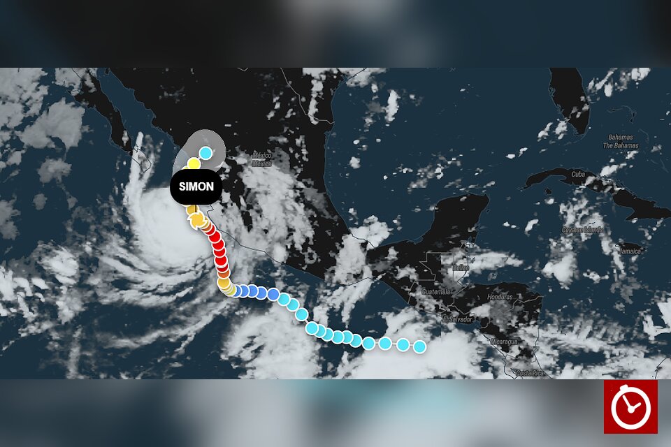 Huracán Simón mantiene categoría 3 frente a México y amenaza con lluvias y fuerte oleaje