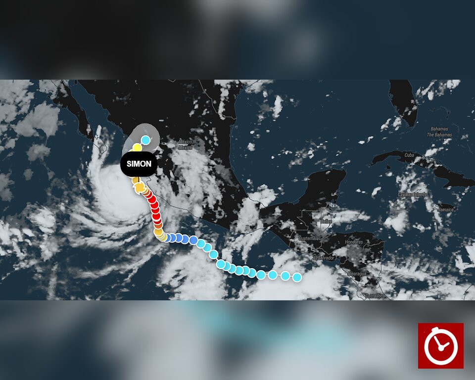 Huracán Simón mantiene categoría 3 frente a México y amenaza con lluvias y fuerte oleaje