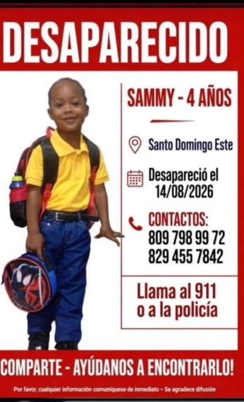Reportan desaparición de niño de cuatro años en Los Tres Brazos