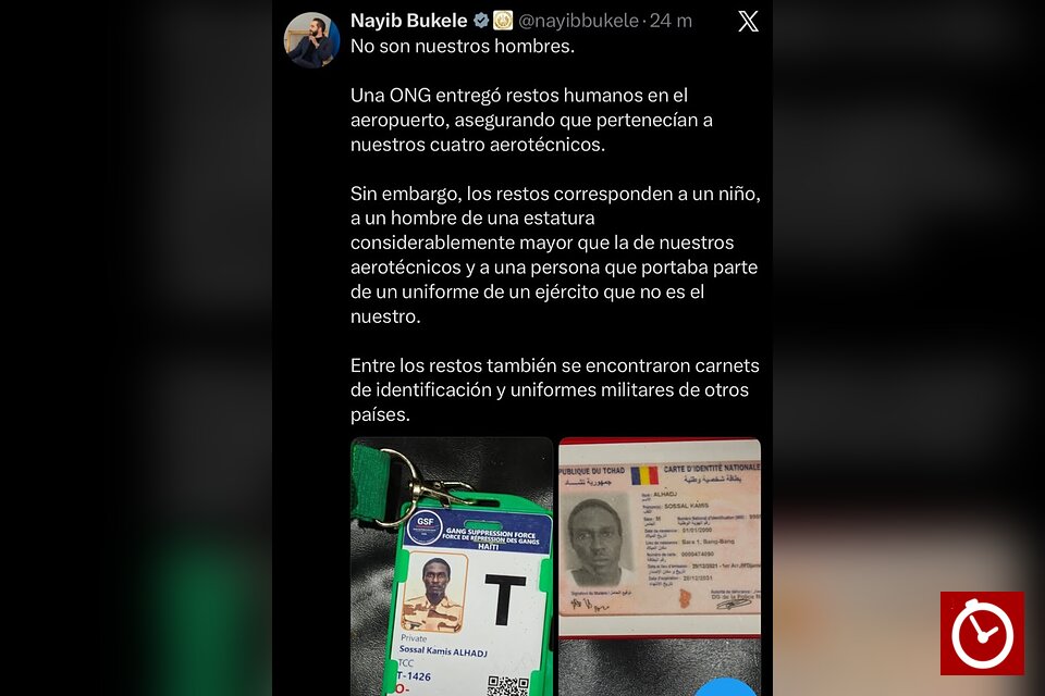 Bukele niega que restos humanos entregados en Haití pertenezcan a los cuatro militares salvadoreños desaparecidos