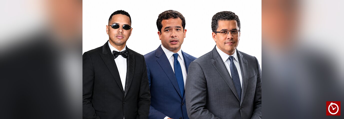 Santiago Matías, Omar Fernández y David Collado. Collado encabeza las preferencias rumbo al 2028; Omar lidera oposición y Alofoke irrumpe con fuerza
