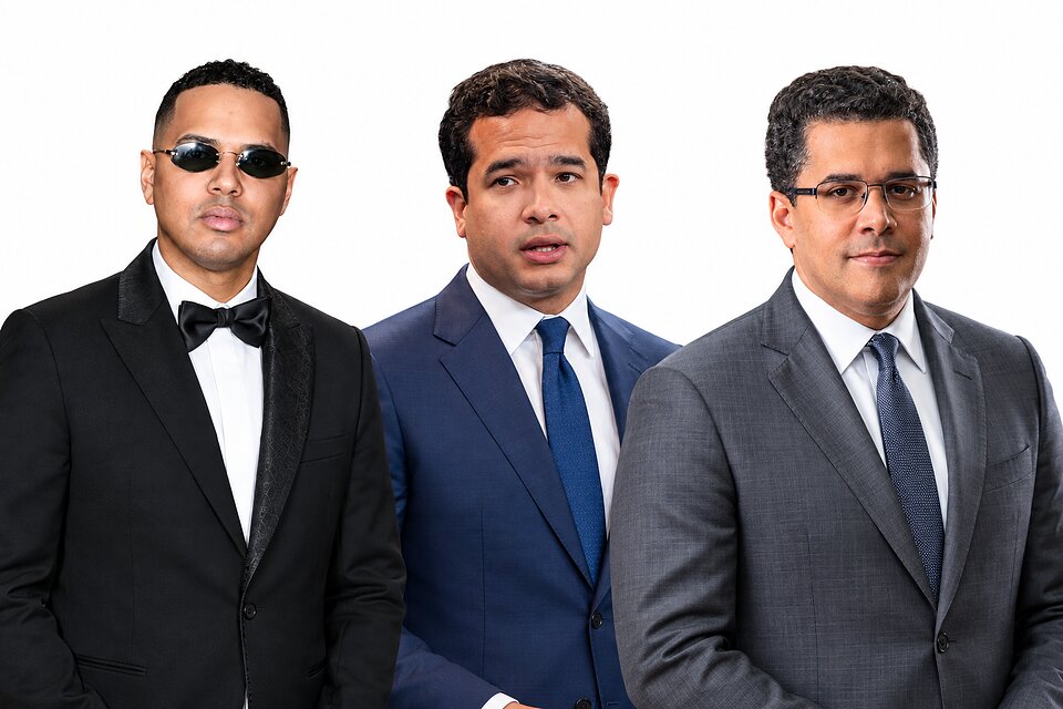 Santiago Matías, Omar Fernández y David Collado. Collado encabeza las preferencias rumbo al 2028; Omar lidera oposición y Alofoke irrumpe con fuerza