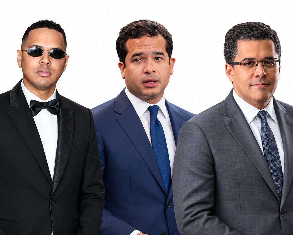 Santiago Matías, Omar Fernández y David Collado. Collado encabeza las preferencias rumbo al 2028; Omar lidera oposición y Alofoke irrumpe con fuerza