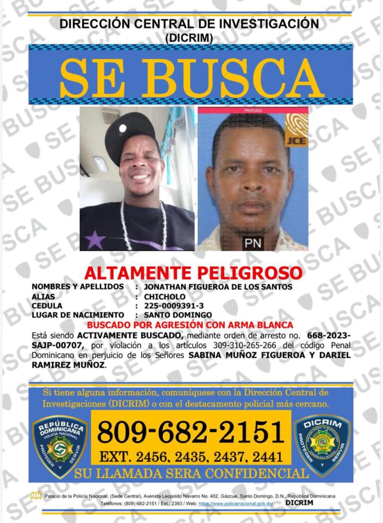Policía Nacional busca a “Chicholo” por presuntamente herir a dos personas en Yamasá