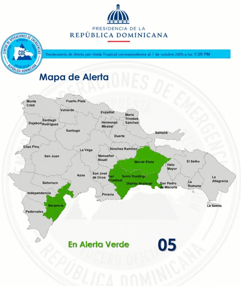 COE mantiene alerta verde en cinco provincias por lluvias asociadas a onda tropical