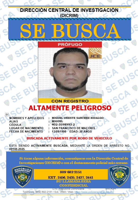 Policía Nacional busca activamente a 19 personas por homicidios, robos, tentativa de homicidio y otros delitos