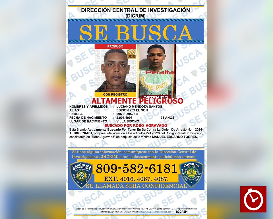 Policía busca a “El Son”, “El Chino” y “Tiyo” por robo agravado en Santiago