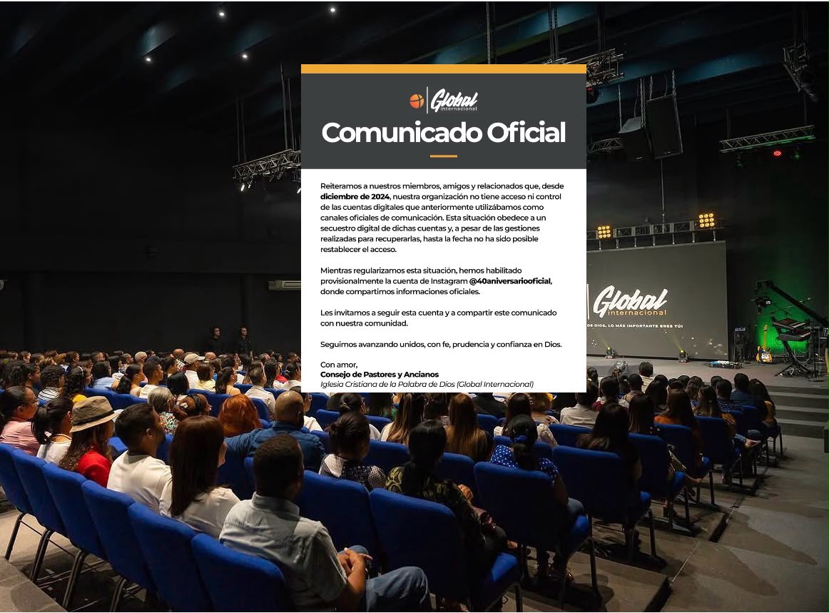 Iglesia Global Internacional denuncia que continúa sin acceso a sus cuentas de Instagram y PayPal