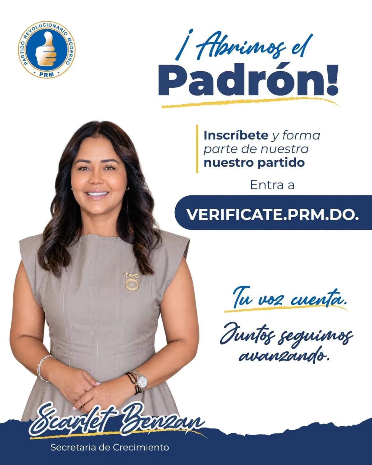 Scarlet Benzan llama a fortalecer el padrón PRM mediante la inscripción de nuevos miembros