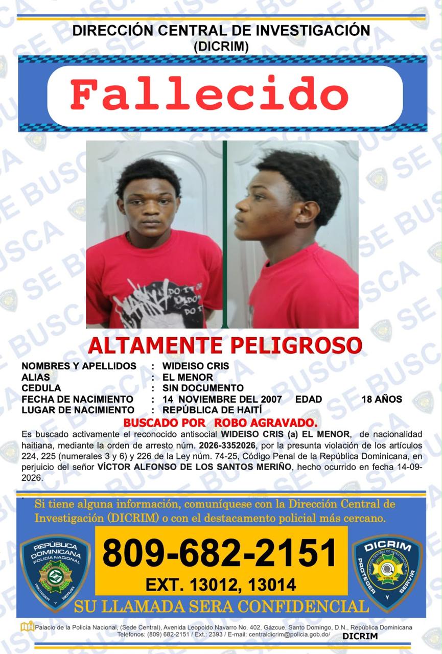 Policía identifica abatido en Santiago como “El Menor”, señalado por múltiples atracos y vinculado al asalto a una enfermera