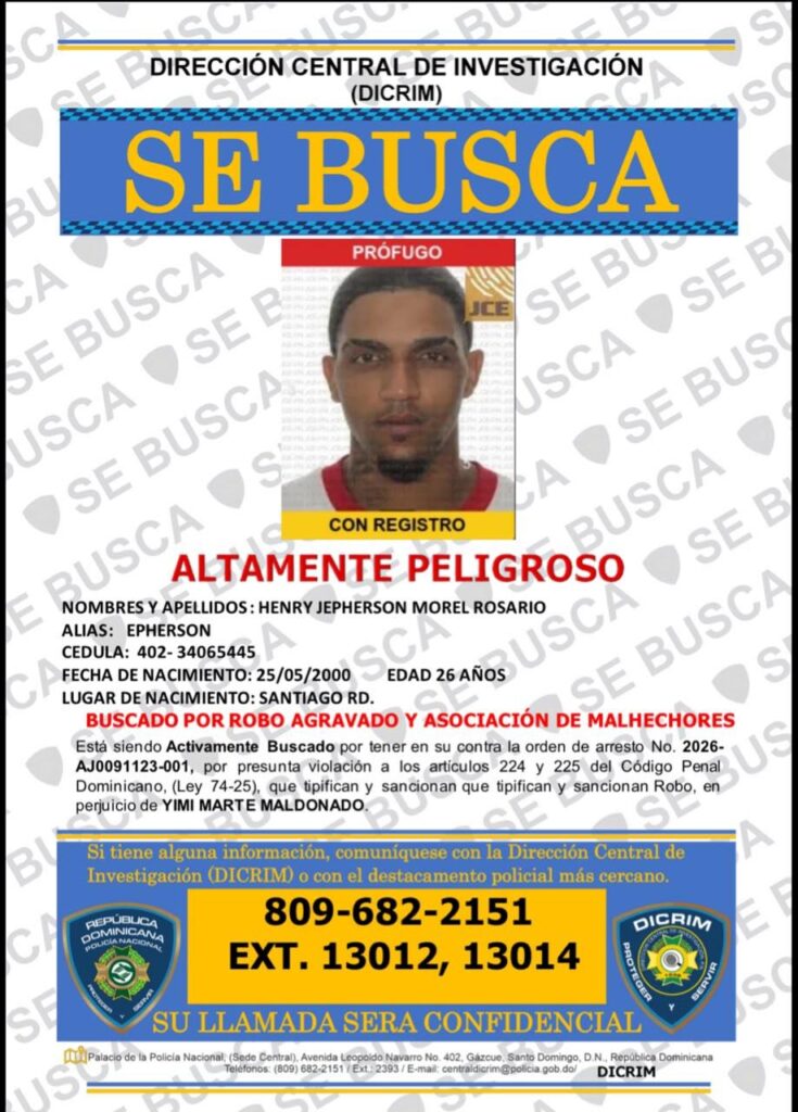 Policía busca a “Epherson” por robo de prendas valoradas en RD$1.4 millones en Santiago