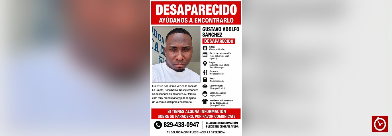 Familia busca desesperadamente a Gustavo Adolfo Sánchez, desaparecido en La Caleta, Boca Chica