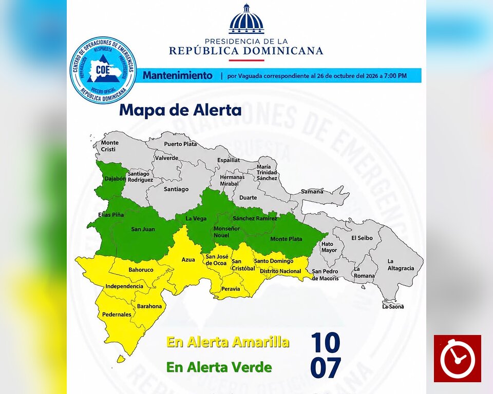 COE mantiene 17 provincias bajo alerta por condiciones del tiempo
