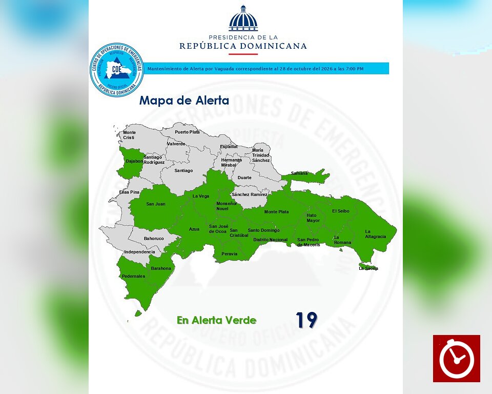 COE mantiene 19 provincias en alerta verde por vaguada en República Dominicana 1 | Noticias de hoy en República Dominicana COE mantiene 19 provincias en alerta verde por vaguada en República Dominicana
