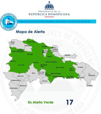 COE eleva a 16 las provincias en alerta verde por efectos de una vaguada